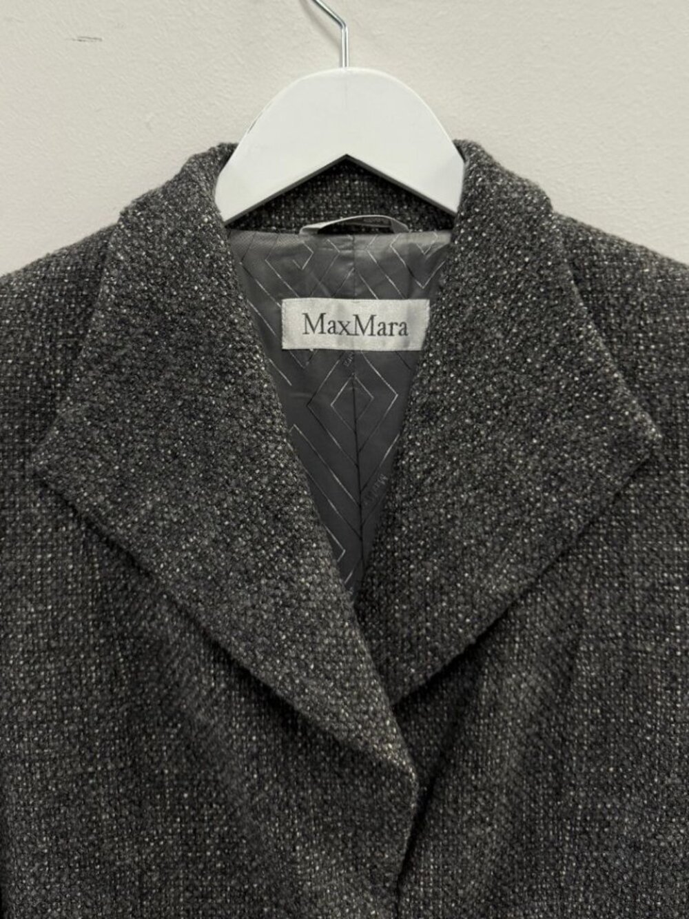 MAX MARA DARK GREY TWEED 1-BUTTON BLAZER JACKET - Picture 3 of 6